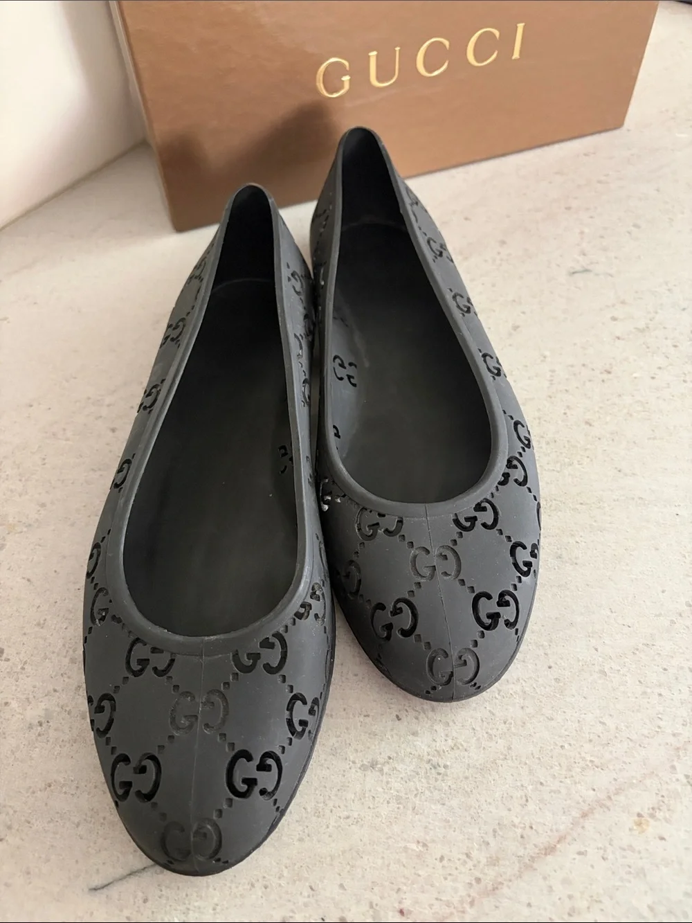 Gucci Black Rubber Ballet Flats Size 41 - Picture 2 of 9